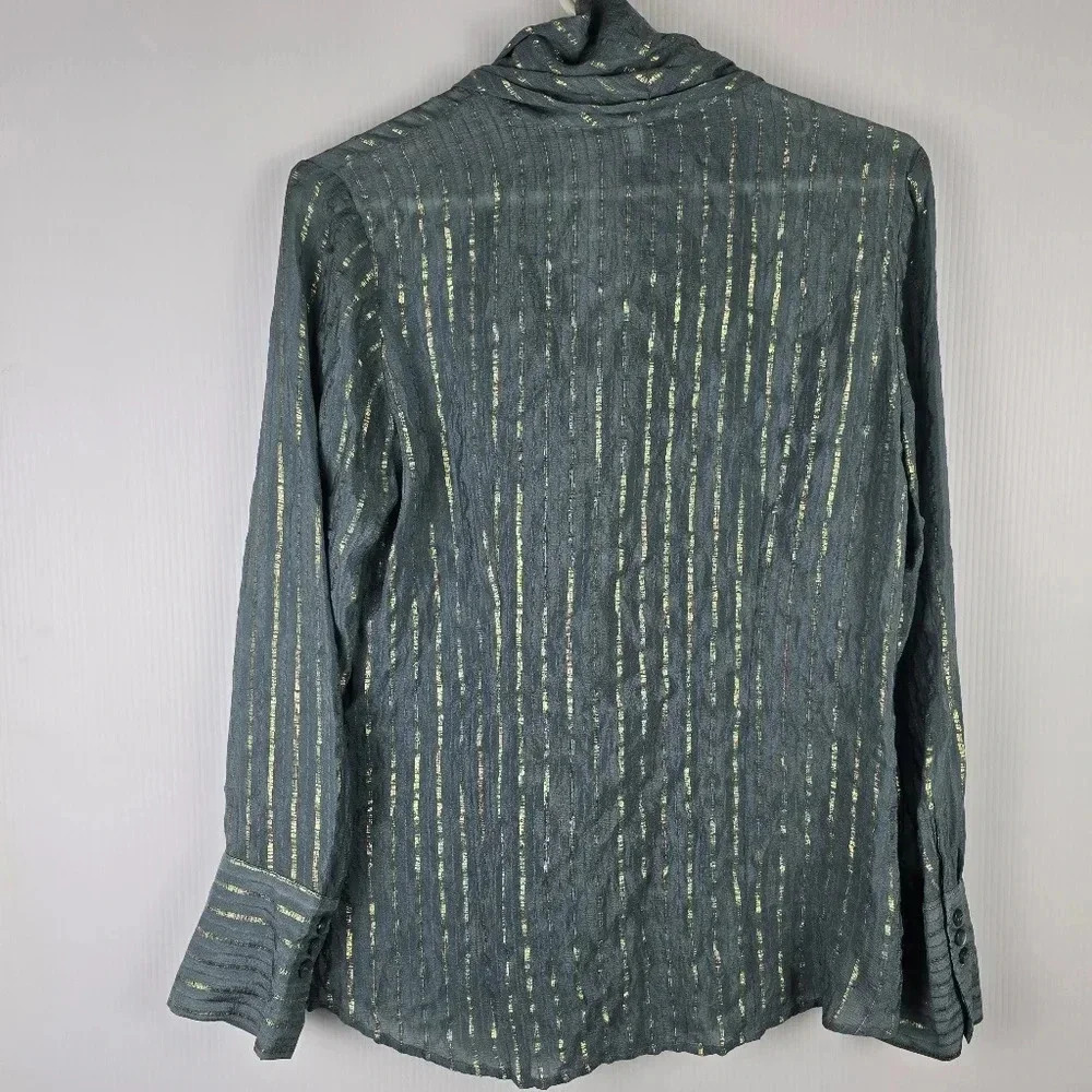 Chico's Black Label Silk Blend Metallic Blouse Blueish Grey Color Chico's Size 0 - Picture 5 of 13
